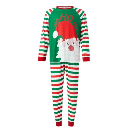 

Amuver Family Matching Christmas Pajamas Baby Romper/Santa Letter Print Long Sleeve Tops + Stripe Long Pants Sleepwear Suit