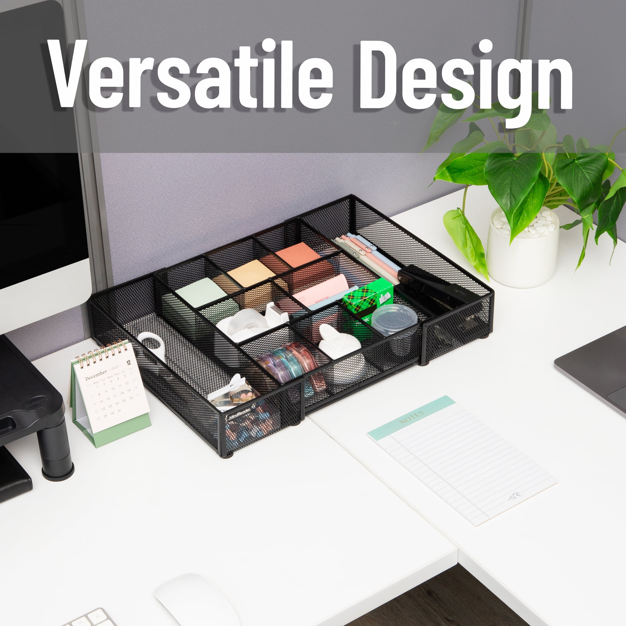Mind Reader Expandable Mesh Desk Drawer Organizer, Adjustable from 9.25" to 17.125", Office Supply Storage Tray, Makeup Organizer, Black