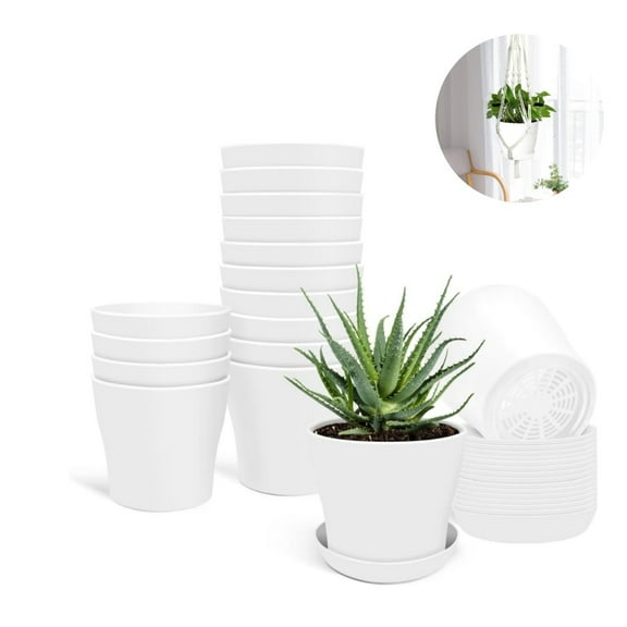Plant Pots Bulk,Plastic Planters Nursery Planters,Small Flower Pots,Flower Planters with Drainage Holes and Saucers for Garden Succulents,4 Inch,16pack