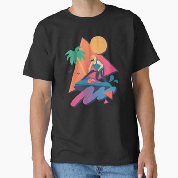 T-Shirt Unisexe Wave Runner Rétro Années 80 Plage Sports Nautiques Jet Ski Art Graphique, Tailles jusqu'à 3TG