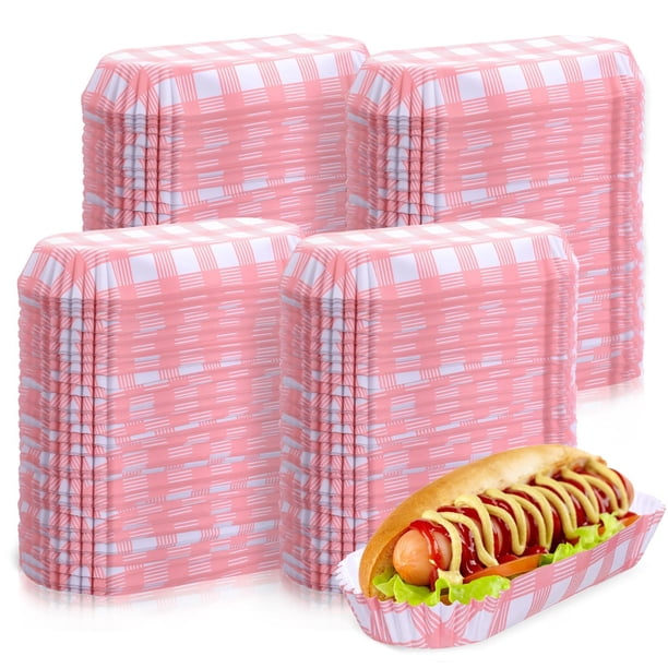Bandejas desechables de papel para salchichas Yinkin de 6 pulgadas, 300 unidades, color rosa