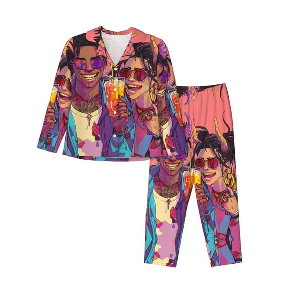 Pajamas for Women Set - Hip Hop People No.110 Comfy Long Sleeve Button Up Pajama Sets for Women 2 Piece, Soft Sleepwear Nightwear Pjs Lounge Sets for Women with Pockets