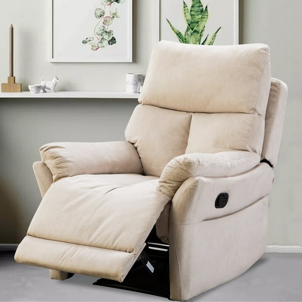 Manual Fabric Recliner Chair Soft Reclining For Living Room Modern Sofa With Overstuffed Armrest And Back Beige Com - Modern Living Room Recliner Chairs Manual Fabric Recliner Chair Soft Reclining For Living Room Modern Sofa With Overstuffed Armrest And Back Beige Com - Modern Living Room Recliner Chairs