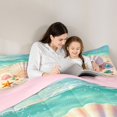 thumbnail image 4 of Castle Fairy Bright Soft Seashell Beach Full Size Comforter Sets 3-Piece,Starfish Bubble Clear Ocean Art Bedding Comforter Set,Cream Turquoise,Pink Reversible,1 Comforter and 2 Pillowcases, 4 of 6