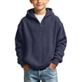 thumbnail image 2 of LEKWK Hoodies for Boys Quarter Zip Casual Pullovers Classic Waffle Knit Sweatshirts Winter Long Sleeve Hooded Pullover Fall School Travel Tops, 2 of 6