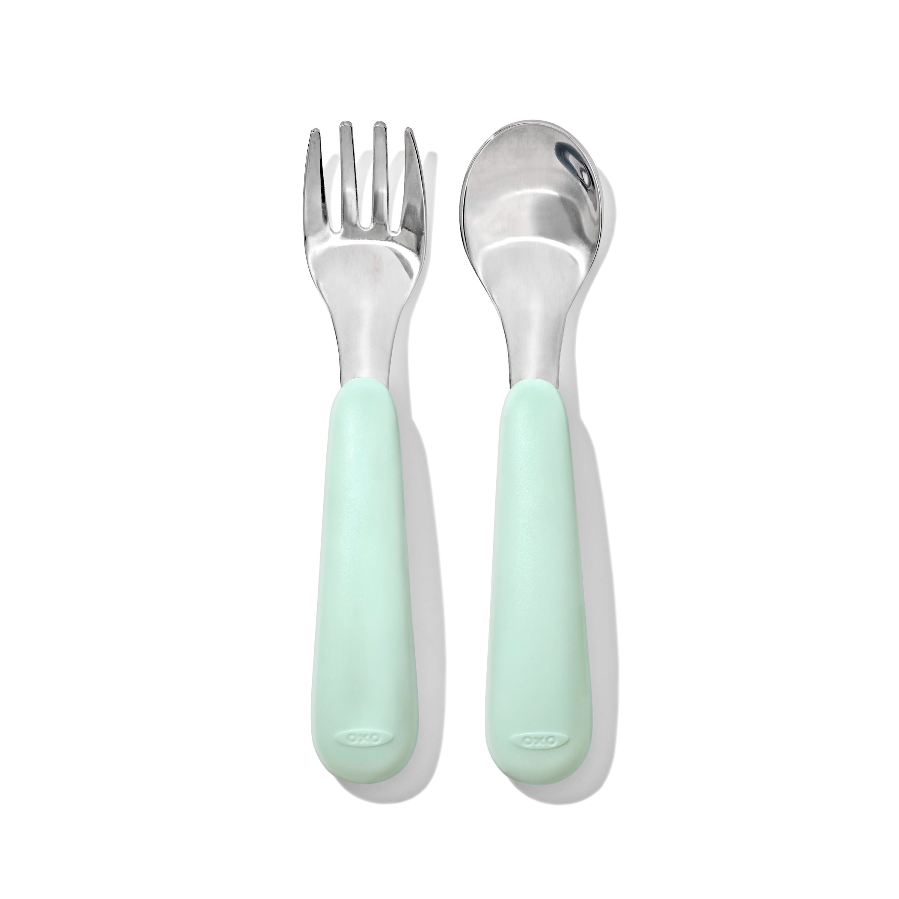 OXO Tot Toddler Stainless Steel Fork and Spoon 2-Piece Set, for 12+ Months, Opal