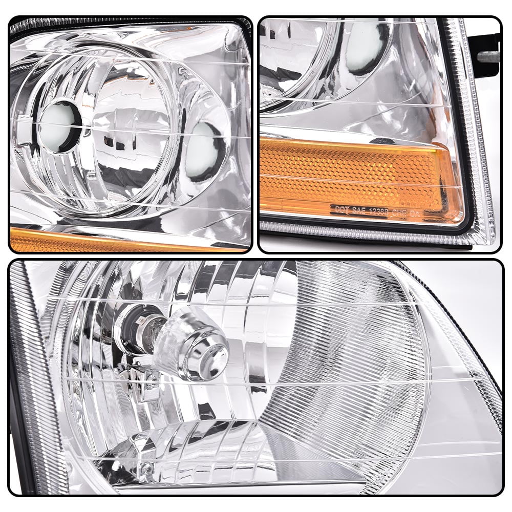 Headlight,Clear Lens Chrome Housing Amber Reflector Fit for 98-03 Ford F150/04 F150 Heritage/97-02 Expedition/98-99 F250/97 F150, F250 Light Duty (Built After 7/96)