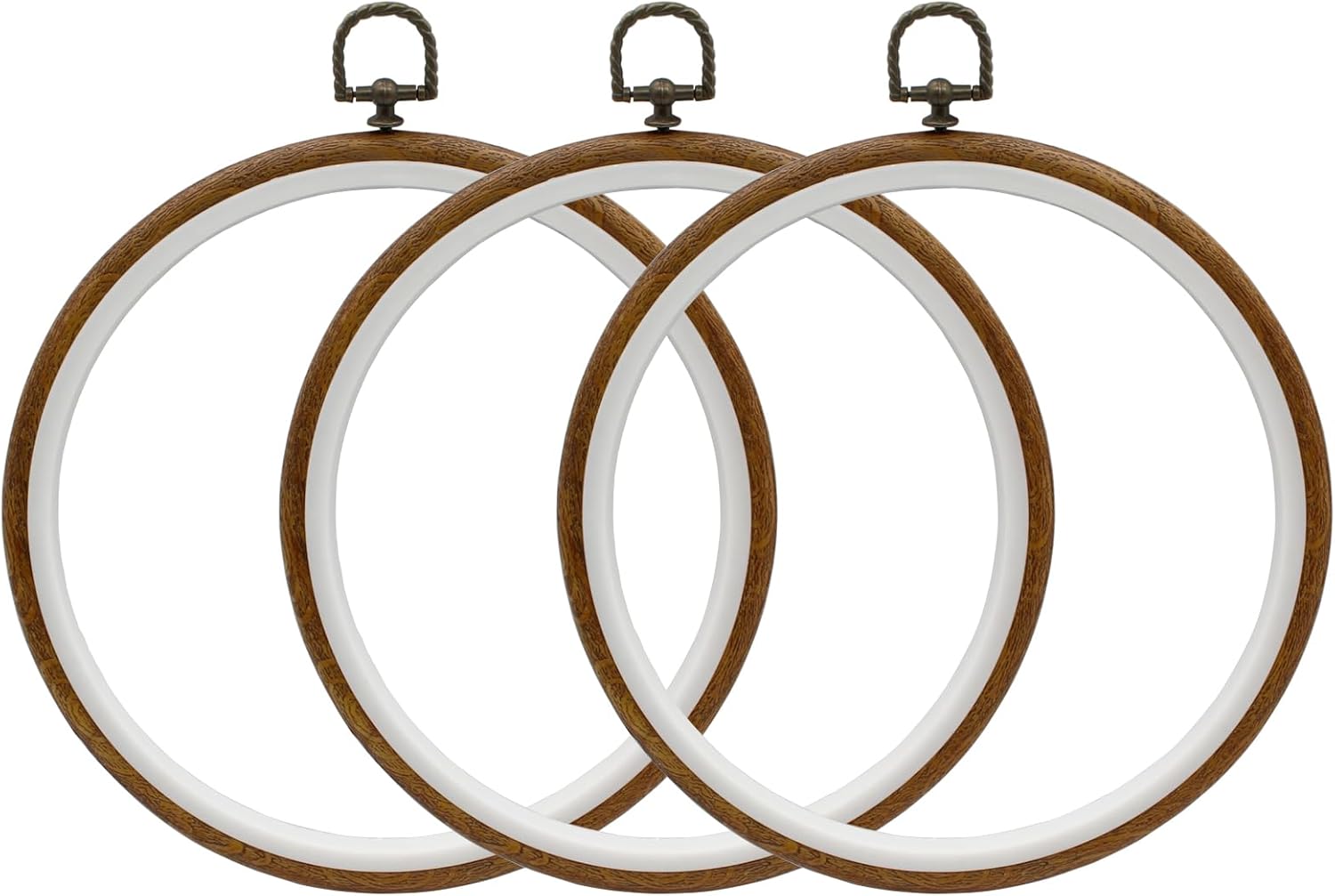 ABPETE 3Pcs 9 Inch Round Embroidery Hoops Imitated Wood Cross Stitch Hoop, Circle Display Frame for DIY Christmas Ornament, Art Craft Sewing