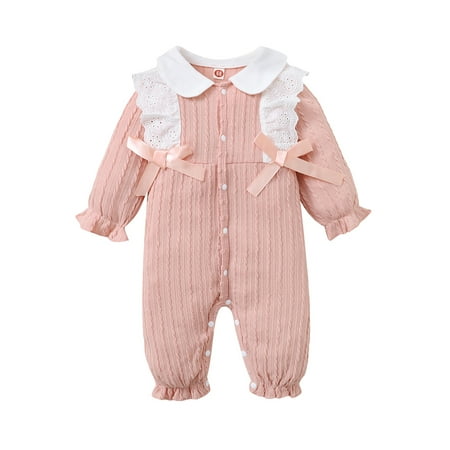

PBaeM Baby Newborn Girls Funny Bow Long Sleeve One-Piece Basic Pink Romper
