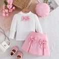 thumbnail image 6 of Little Outfits for Girls Sets Kids Ribbed Bow Top Skirt Hat 3 Piece Casual Winter School Cute Girls' Fall Clothing Sets Pink Size 6-7T, 6 of 8