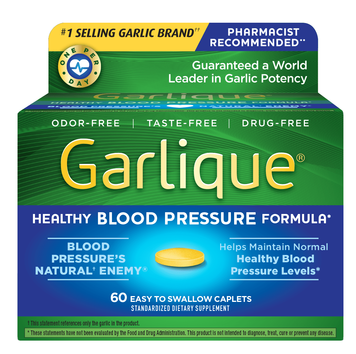 Garlique Healthy Blood Pressure Supplement, Odor Free Garlic, 1800 mcg Allicin, 60 Ct