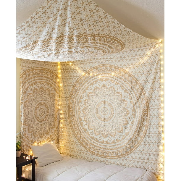 Cpdd Raajsee Gold Mandala Tapestry Bedroom Aesthetic Indie Wall Tapestry Hippie Room Decor Boho White Trippy Tapestry Wall Hanging Golden Mandal