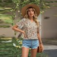 thumbnail image 2 of FJUCHAI Chemises Imprimées pour Femmes Été Décontracté Col Rond Manches Courtes Blouses Mignonnes Florales Tops Amples, 2 of 10
