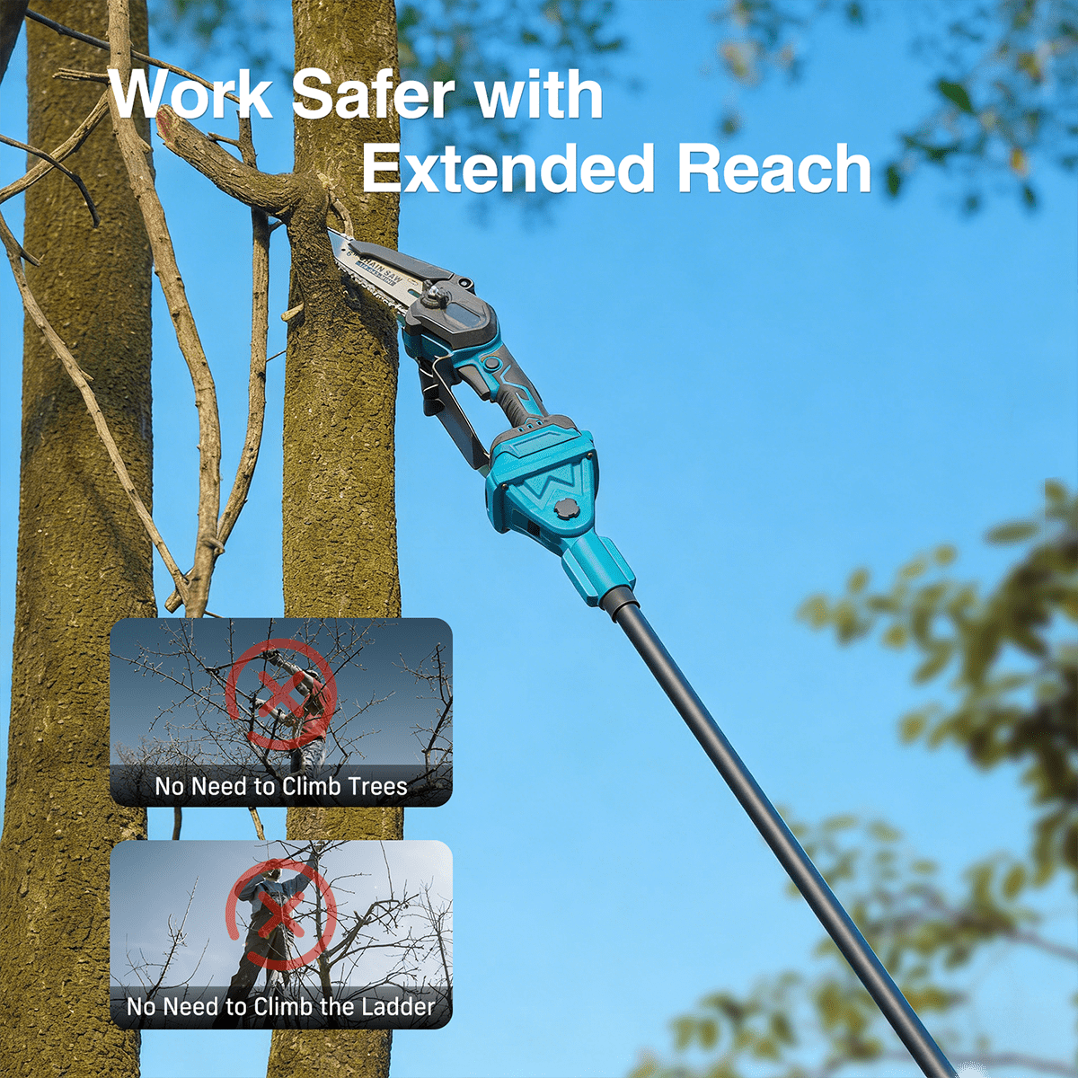 Taskstar 4-in-1 Pole Saw & Pruning Shears Combo Kit, Electric 6 Inch Mini Chainsaw ,15 Feet Max Reach , Limb Branch Cutter Pruner