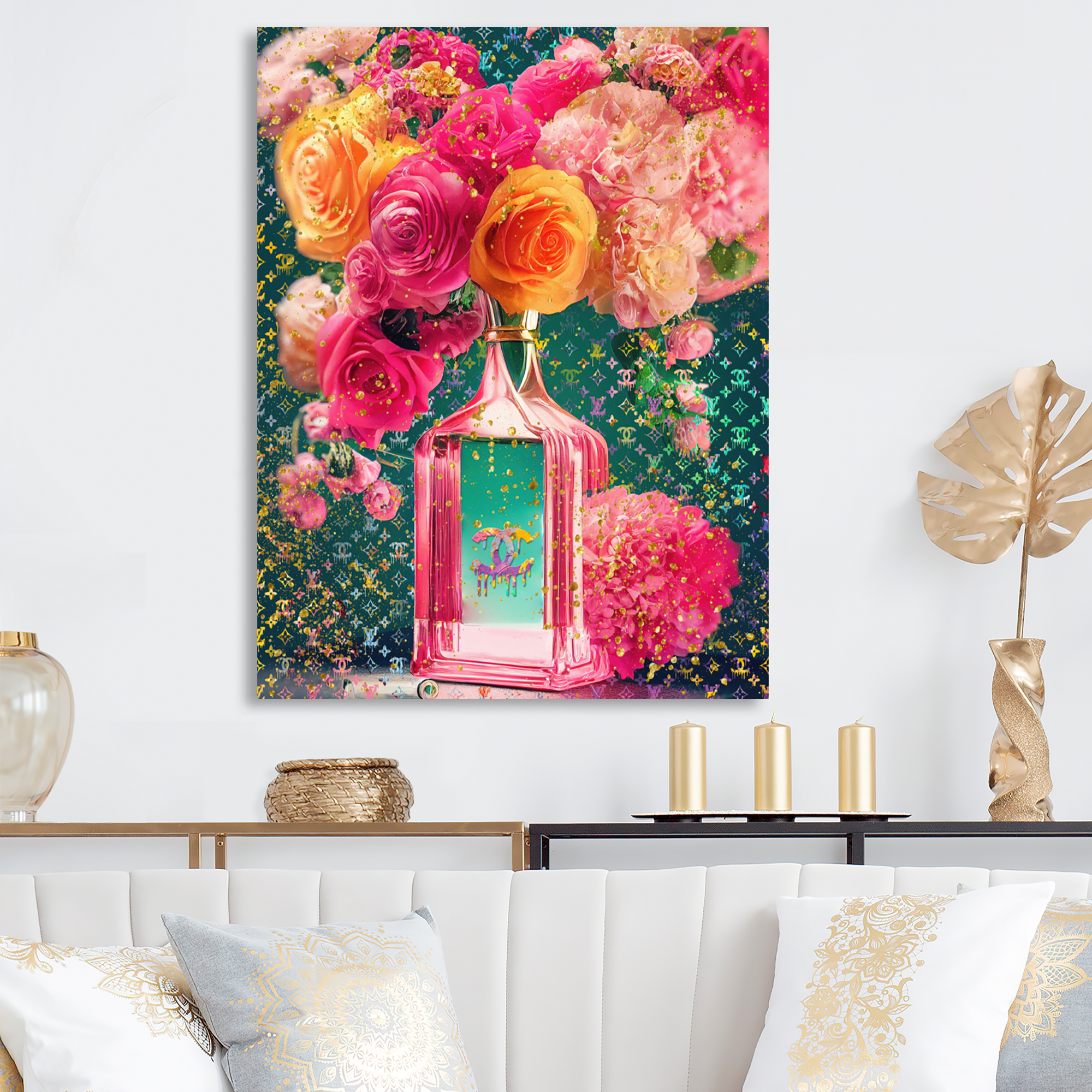 Designart High Fashion Perfume Bottle Vase With Flowers II Canvas Wall Art