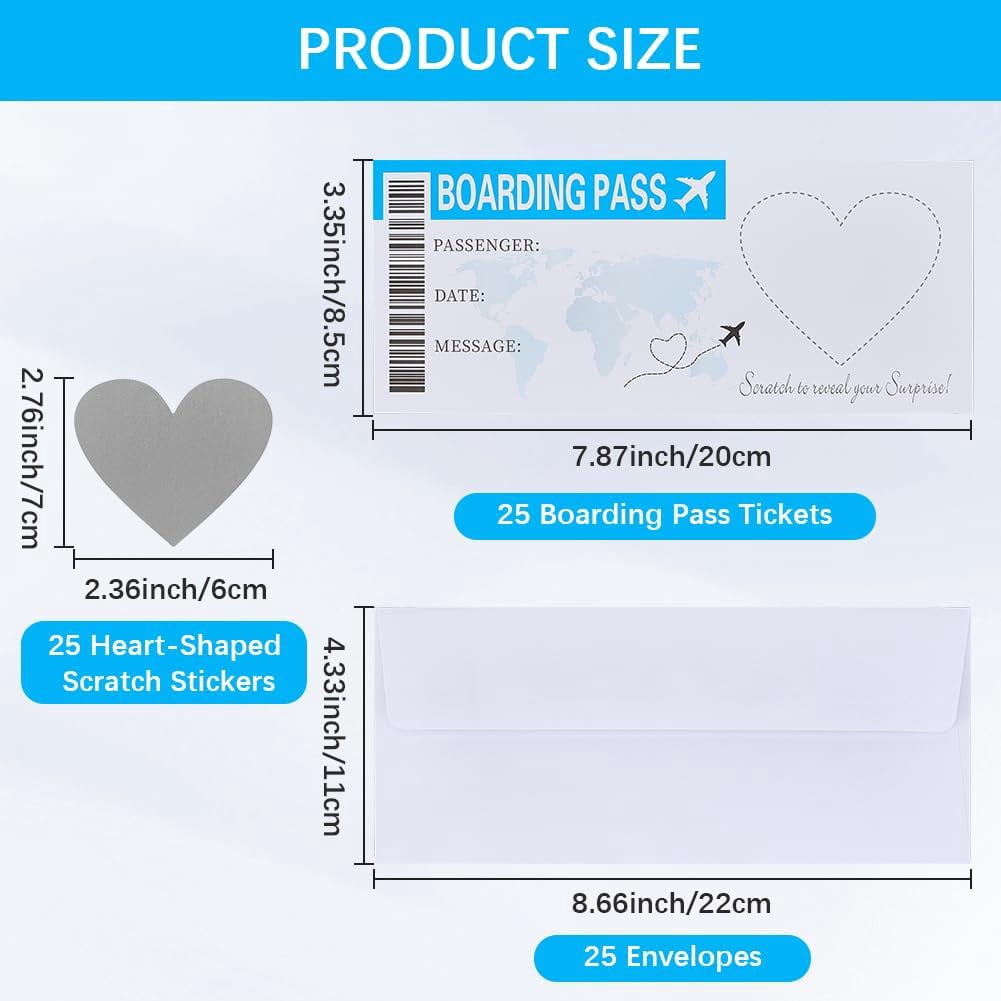 25 Set Scratch Surprise Boarding Pass Slate Blue Scratch Off Boarding Pass Make Your Own DIY Travel Ticket Surprise Reveal Card