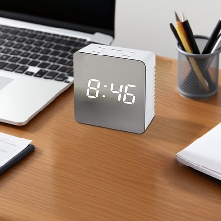 Digital Mirror Alarm Clock, Digital Mirror Desk Clock,Alarm/Snooze, Temperature, LED Desk Clock, Mirror Clock Makeup Alarm(Square)