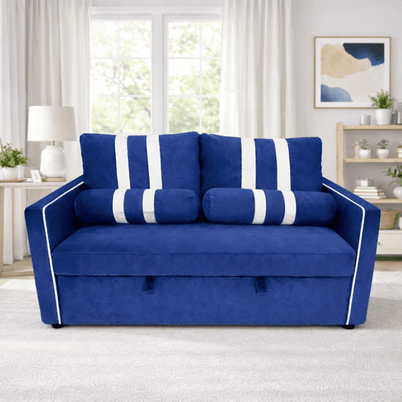 68.5" Pull Out Sleeper Sofa Bed with USB Charging Port, Adjustable 3-Position Backrest, Modern Convertible Loveseat Couch for Living Room Guest Room, Blue