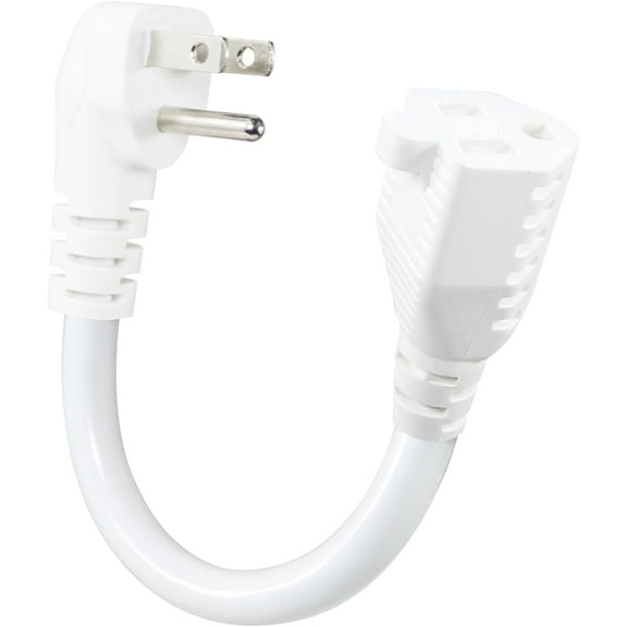 Short Power Extension Cord - Low Profile Wall Head 6 Inch 14AWG/3C SJTW Heavy Duty Extension Cable for Indoor/Outdoor, 90-Degree Flat Plug 15A/125V 1875W NEMA 5-15P to NEMA 5-15R, White 1-Pack