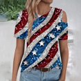 thumbnail image 7 of SELONE Casual Shirts for Women 4 of July Plus Size Short Sleeve Crewneck Cold Shoulder Pride Day Apparel Red White Blue Wear Clothes Gifts Activewear S, 7 of 7