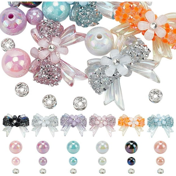 24pcs Rhinestone Bows Beads for Pens Acrylic Bowknot Focal Beads Rhinestone Spacer Beads Fancy Beads Kit for DIY Beadable Pens Keychains Bracelets Jewelry Making Supplies