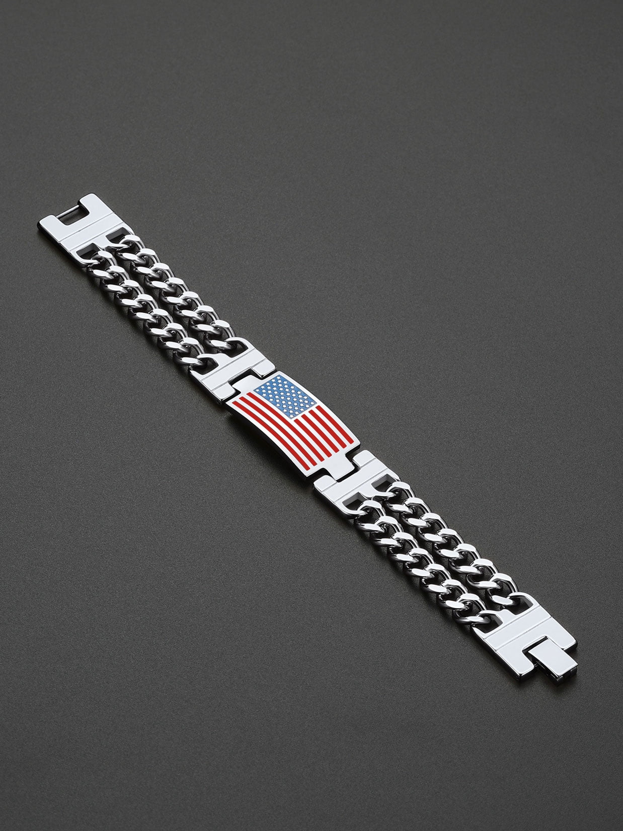 ChainsProMax Men Cuban Link Chain Bracelet, American Flag Bracelet, Stainless Steel Mens Gift