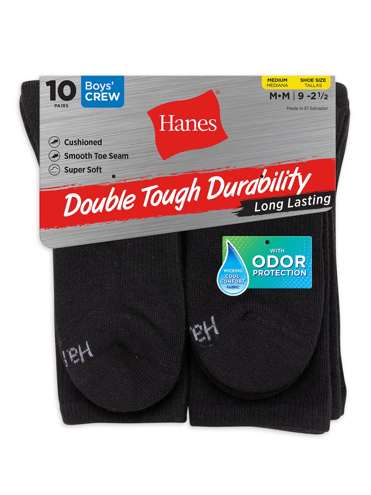 Hanes Boys' Double Tough Durability Ankle Socks 10-Pack