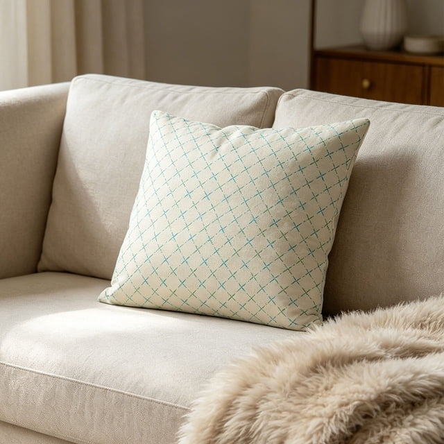 45x45cm Pillow CoverFresh Plaid Polka Soft Decorative Cushion Case For BedroomSofa Living Room Dorm White Blue