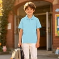 thumbnail image 5 of 2 Pack Boys Polo Shirt Classic Button Closure Collared School Uniform Short Sleeve Golf Polo Shirt Athletic Quick Dry Activewear Tops Light Blue 130, 5 of 5
