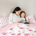 thumbnail image 4 of Feelyou Girly Pink Flamingo Bedding Comforter Set 7pcs, Kawaii Cartoon Animal Queen Bedding Sets, Teen Kid Child Adult Reversible Queen Sheet Sets, Breathable Home Decor, 4 of 7
