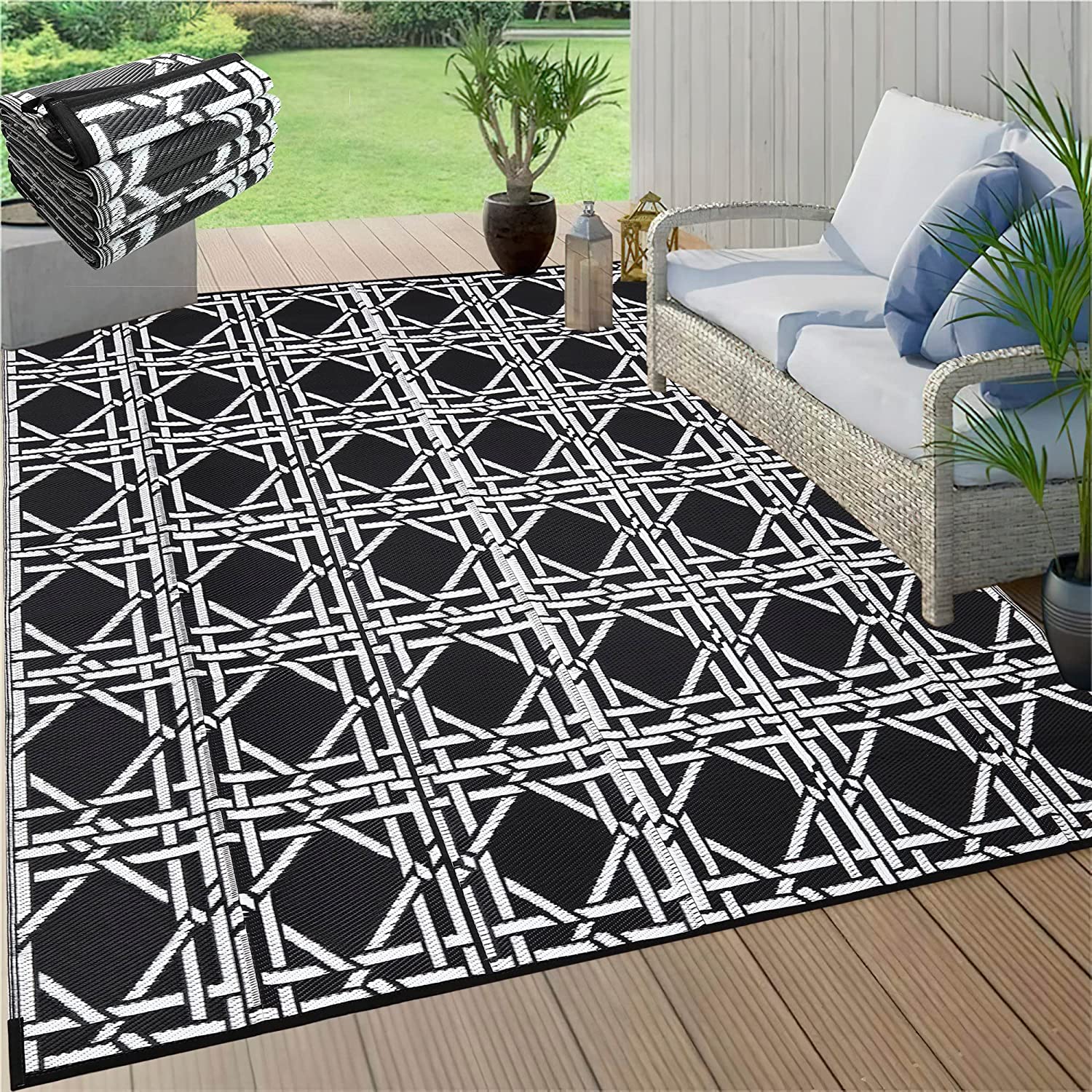 Outdoor Rug Waterproof Plastic Straw Outdoor Patio Rugs for RV, Camping