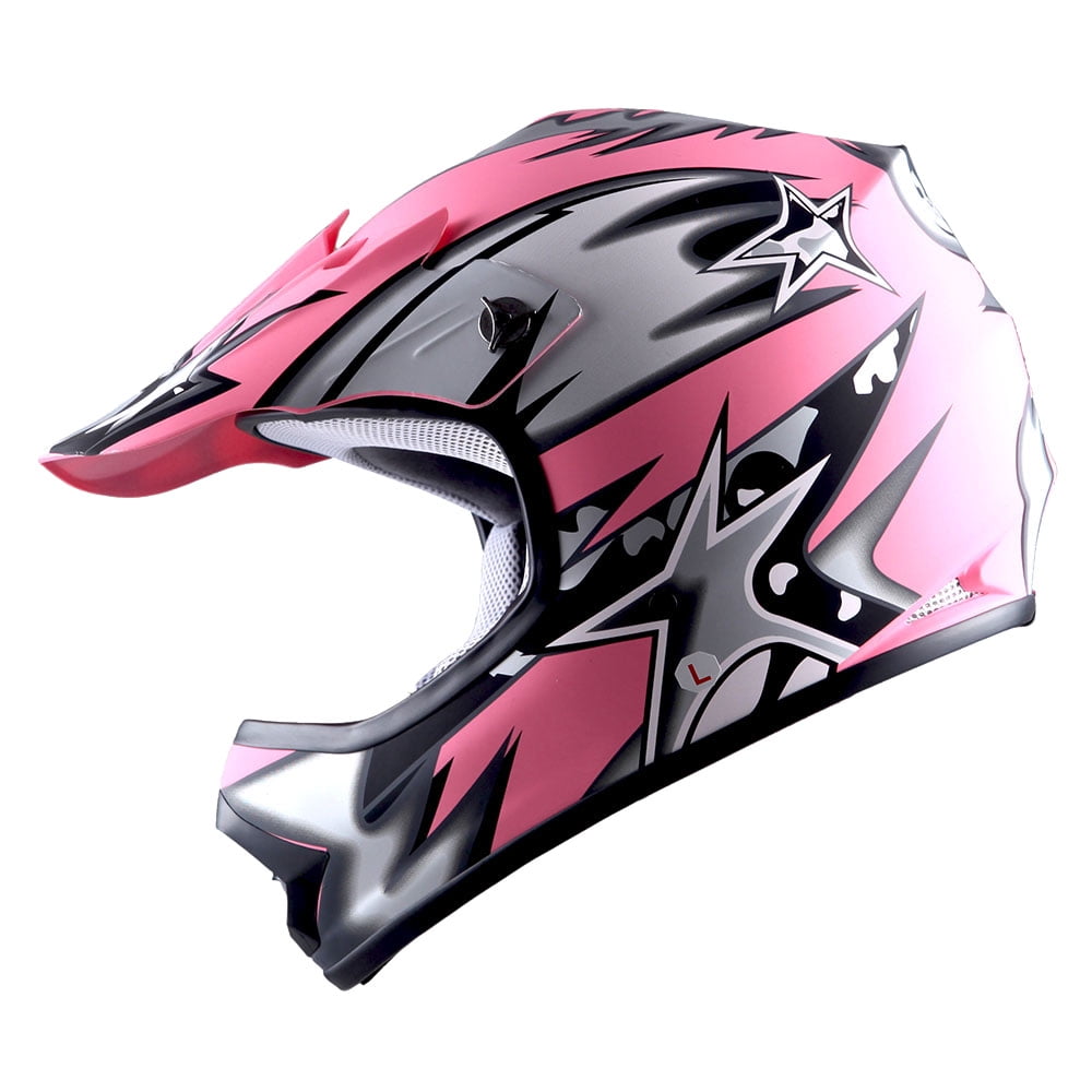 Youth Matte Black Motocross Helmet with Pink Goggles Gloves DOT UTV MX ATV 