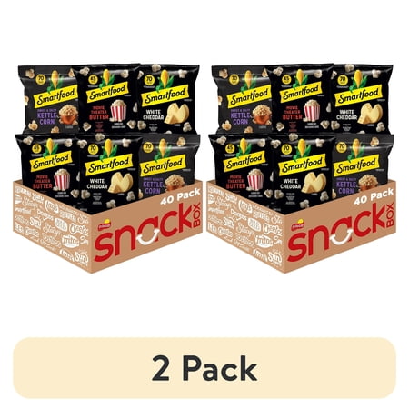 (2 pack) Smartfood Popcorn Variety Pack Kettle Corn, Movie Theater Butter, and White Cheddar Flavored Snack Popcorn, 40 Pack