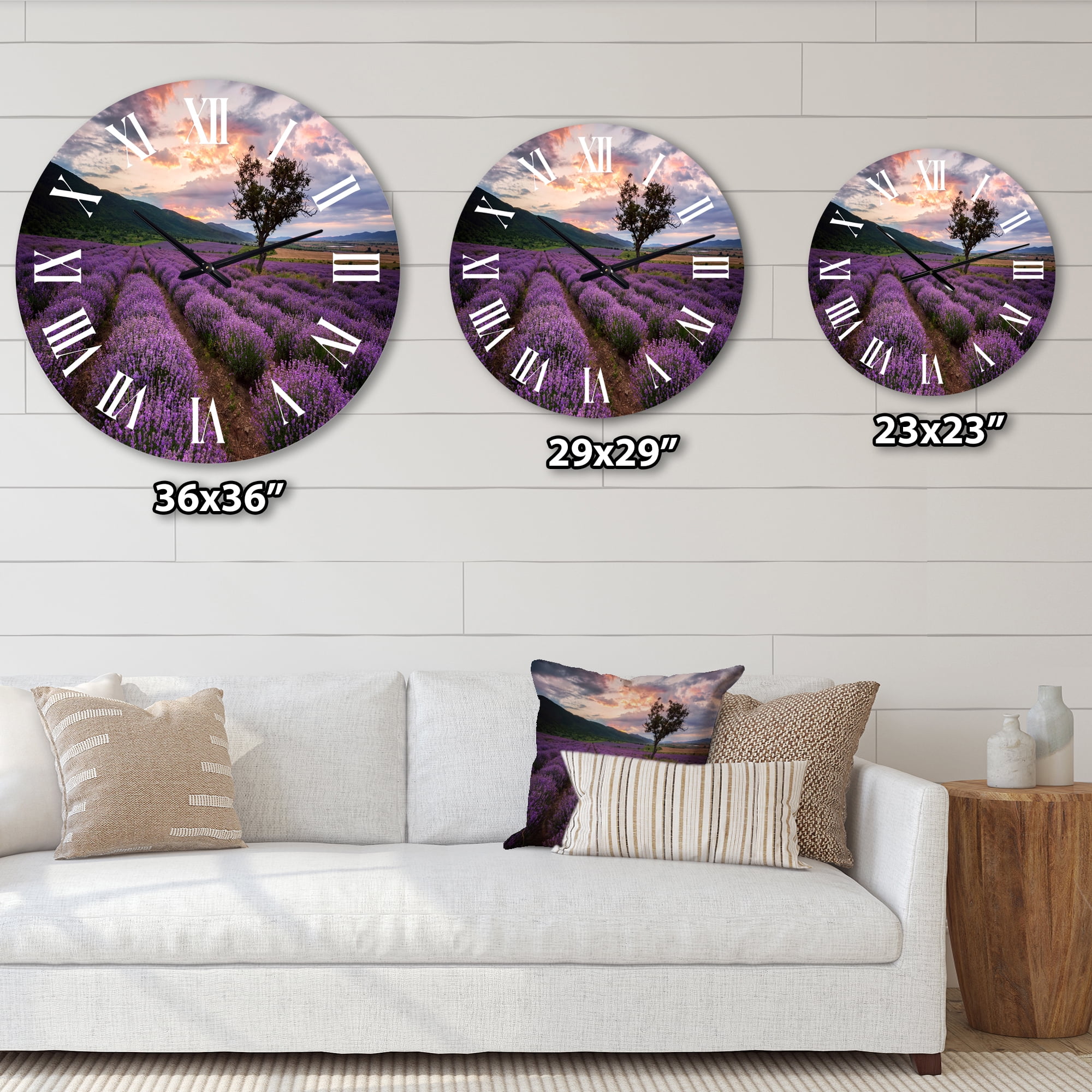 Designart 'Lavender Field At Dawn Iii' Farmhouse Wall Clock