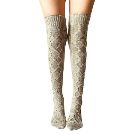 

Fsqjgq Christmas Stockings Knitted Women Casual Solid Color Over The Knee Socks Pile Of Stockings Holiday Stockings To Decorate Polyester Khaki