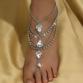 thumbnail image 2 of Crystal Layered Foot Chain Anklet Barefoot Sandals for Women Cubic Zirconia Bohemian Anklet with Toe Ring Beach Wedding Foot Jewelry, 2 of 10