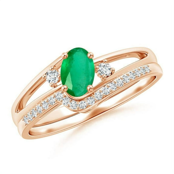 ANGARA Natural Oval Emerald and Diamond Bridal Set in 14K Rose Gold for Women (Size-6x4mm) | May Birthstone, Birthday, Anniversary, Jewelry Gift for Women | Natural Emerald Ring