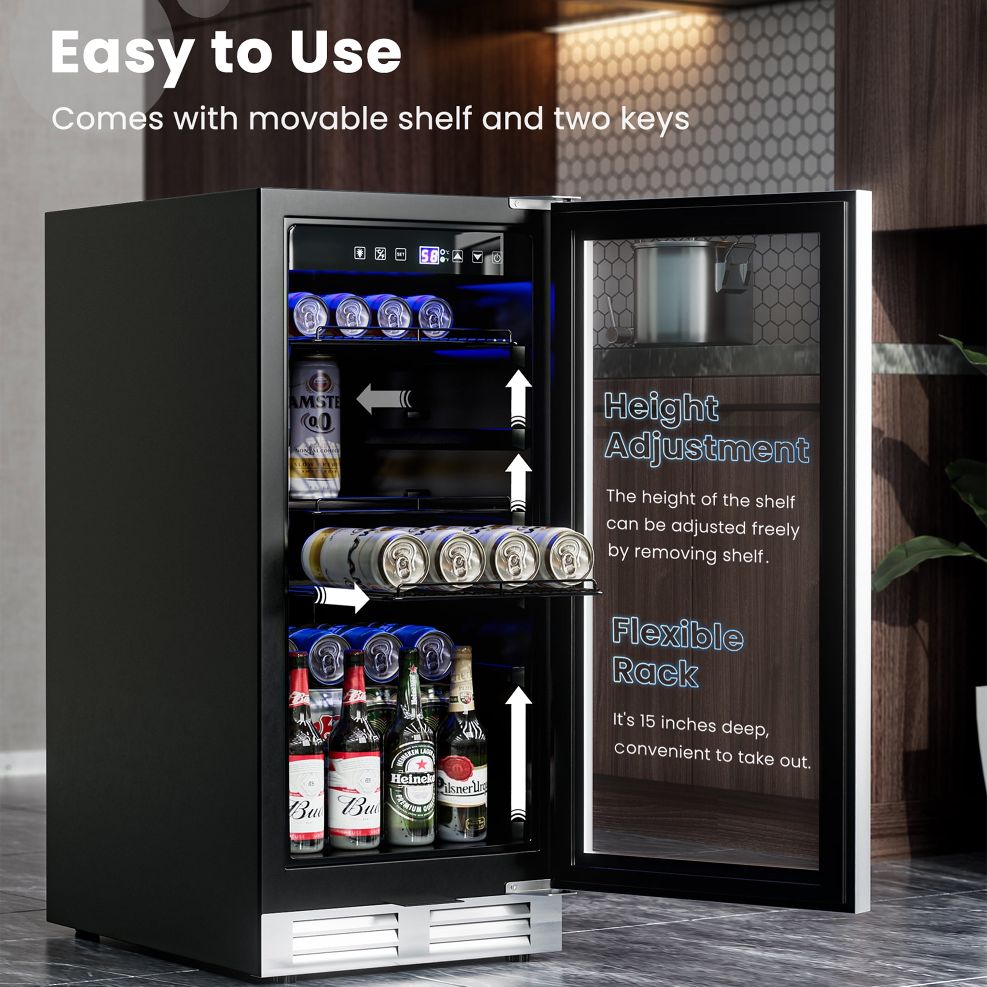 Gymax 15 Inch Beverage Cooler Refrigerator 100 Can Built-in Freestanding Beverage