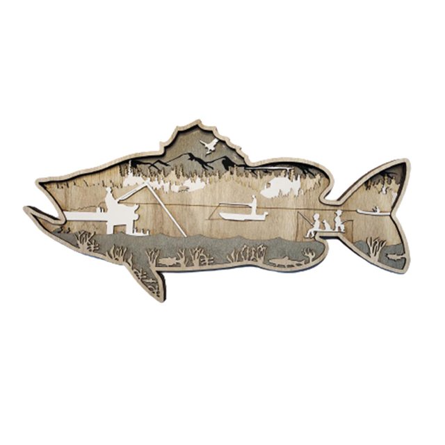 Pesca Y Fish Wall Art Decoración de Madera Colgante Decoración Creativa Salmón Zulema escultura de pared