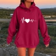 thumbnail image 4 of SwiftWear Women's Long Heartbeat Print Hooded Sweatshirt Oversized Love Graphic Pullover Hoodie with Kangaroo Pocket, Soft Fall Winter Loungewear Wine, 4 of 4