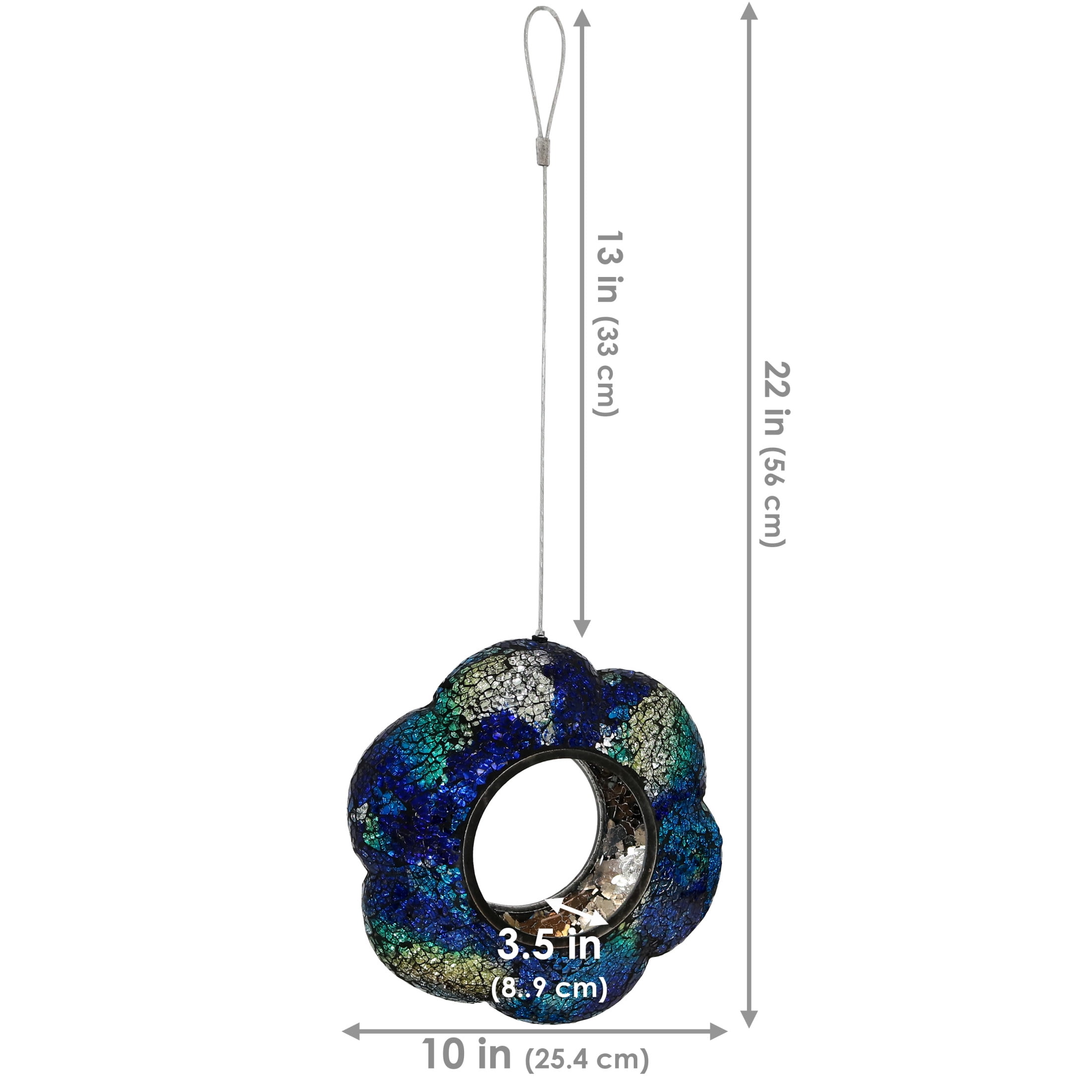 Sunnydaze Outdoor Garden Patio Glass Round Flower Shaped Hanging Fly-Through Bird Feeder - 9" - Indigo