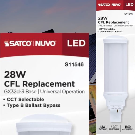 Satco S11546 LED PL Light Bulb 18W 120-277V CCT Select 2700k/4000K/5000K 1800 Lumen GX32d-3 Base Type B Ballast Bypass  (1 Pack)