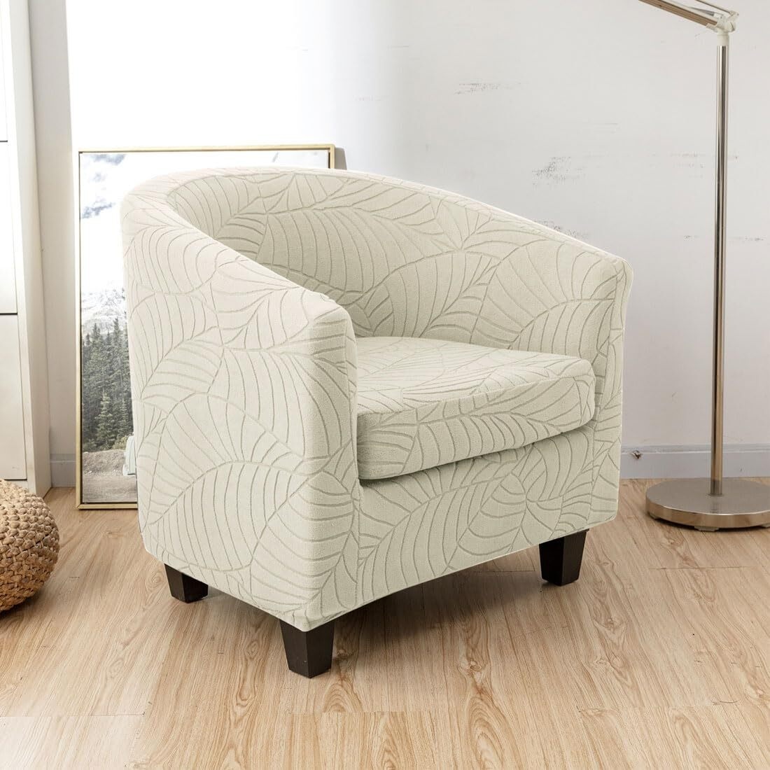 LKJYER Club Chair Covers Slipcover 2 Piece, Leaf Jacquard Stretch Tub Chair Cover Barrel Chair Covers Soft Armchair Sofa Cover Couch Furniture Protector