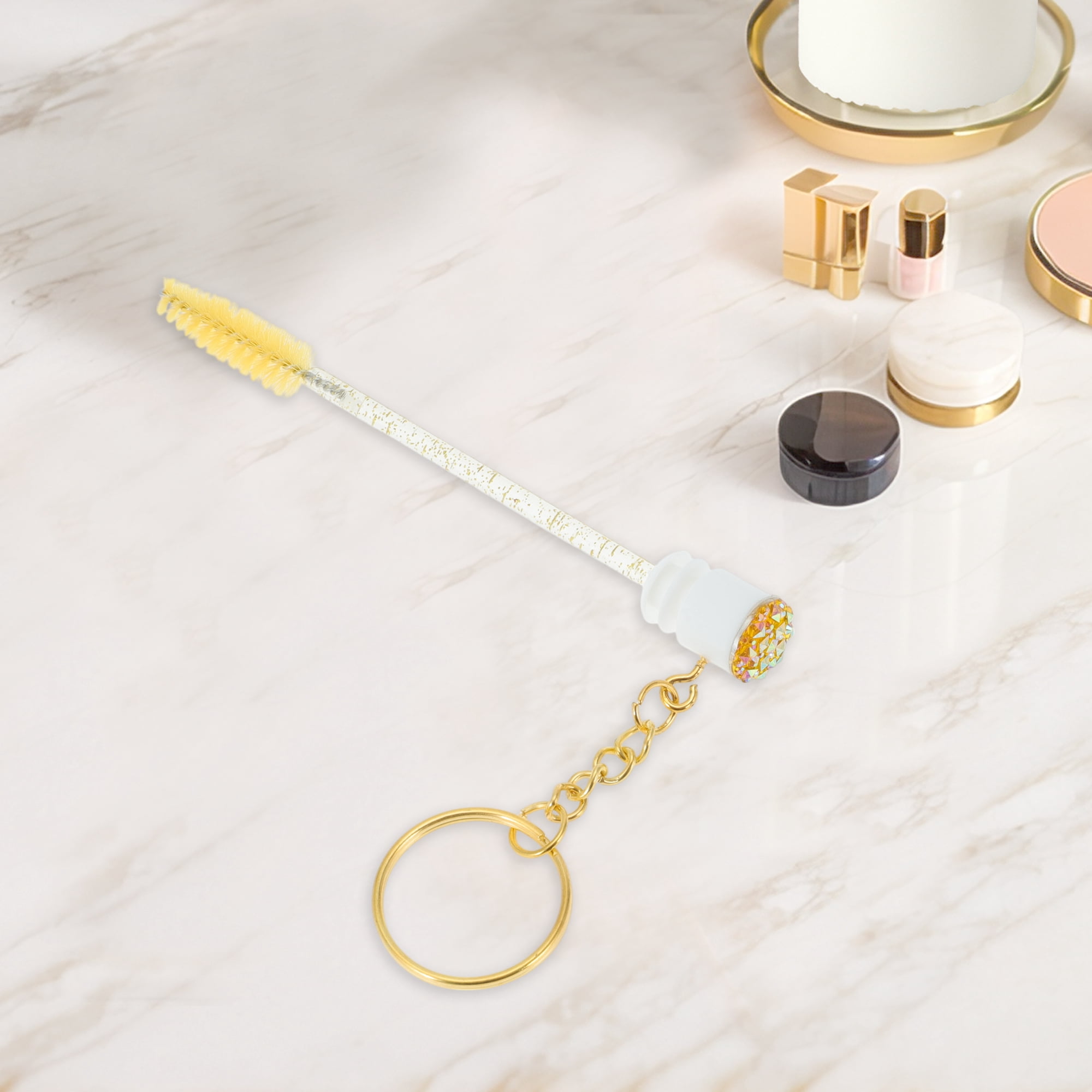 Unique Bargains 1 Pc Durable Eyelash Brush in Tube Design with Gold-Tone Buckle Yellow