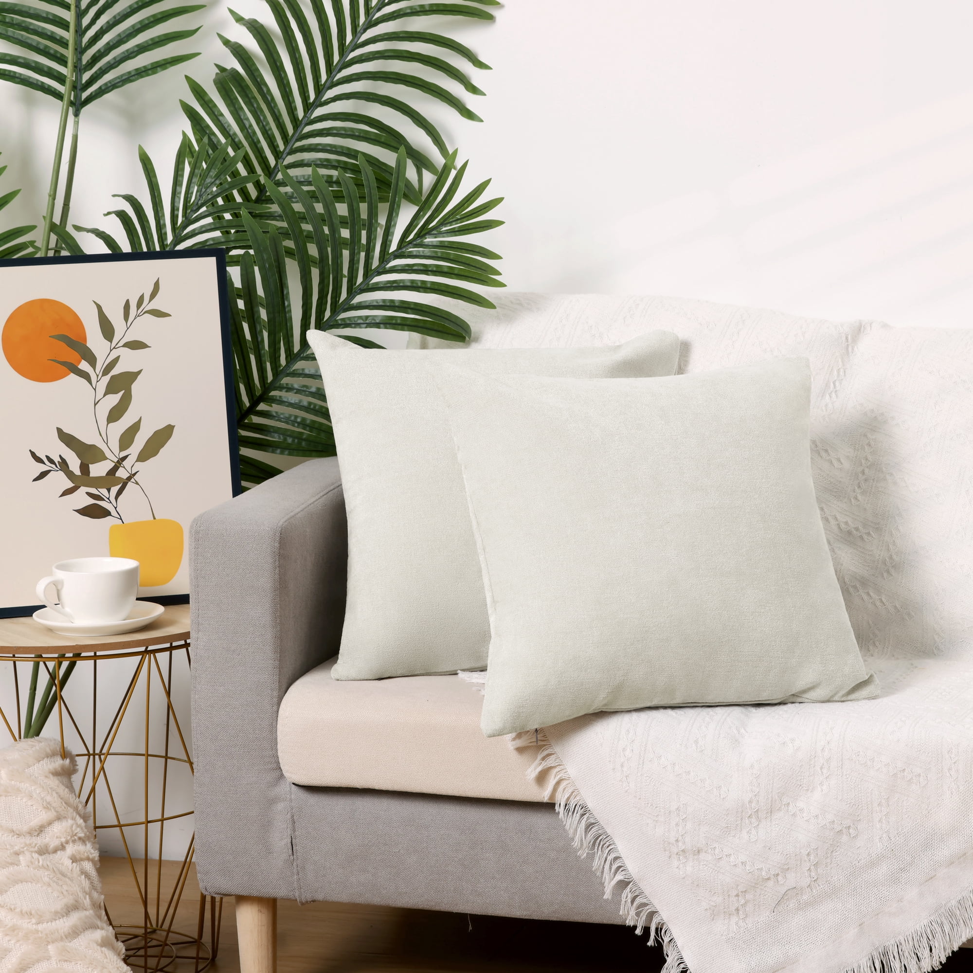 Unique Bargains Solid Couch Sofa Chenille Throw Decorative Pillow Covers (2 Count) Beige 20" x 20"