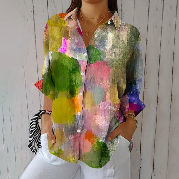 Karight Womens Button Down Shirt Long Sleeve Blouse