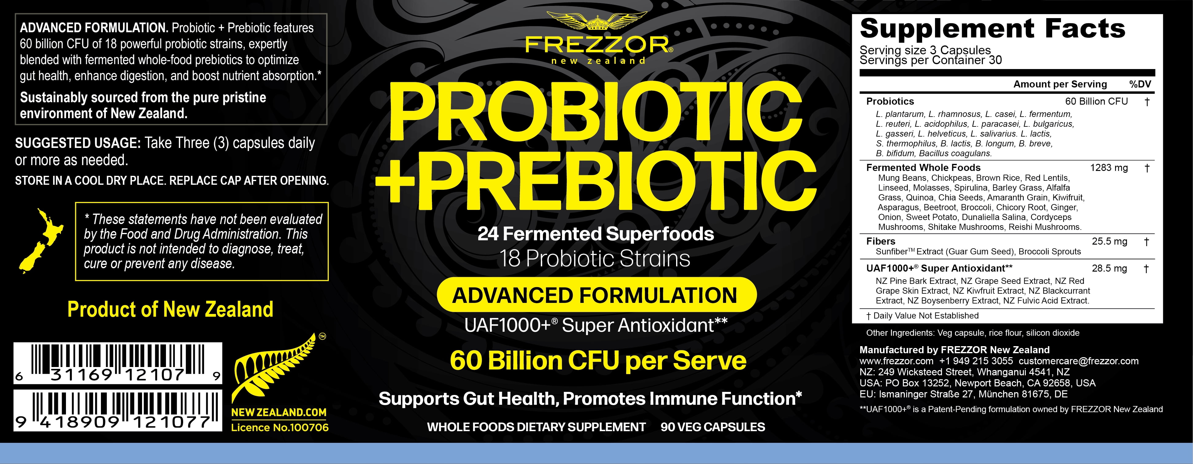 FREZZOR Omega 3 Black Green Lipped Mussel Oil, 53x Higher potency for Superior Joint Comfort & Mobility, No Fishy Aftertaste, 1 Bottle, 60 Softgels plus 1 Bottle of Probiotic +Prebiotic