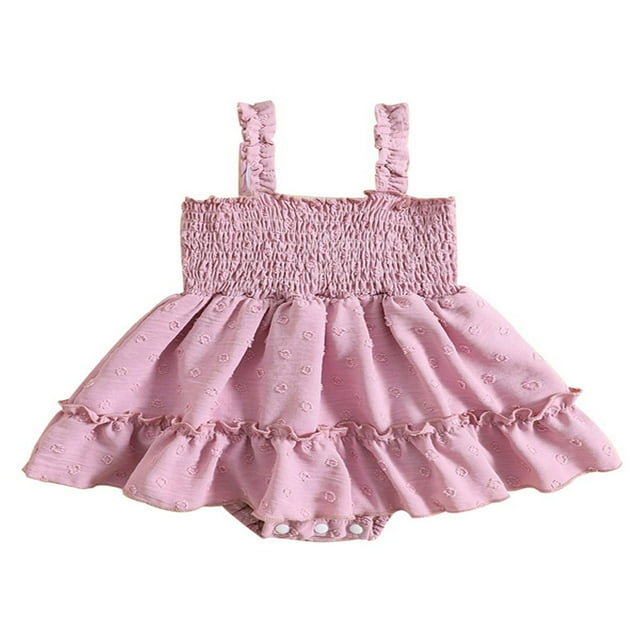 Été Bébé Filles Combinaison Sans Manches Casual Suisse Point Froncé Spaghetti Robe Sangle Romper pour Tout-Petit Nouveau-Né