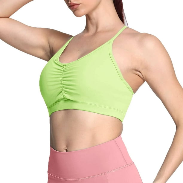 Aoxjox Sports Bras for Women Workout Fitness Ruched Training Baddie Cross  Back Yoga Crop Tank Top, Paradise Green, 