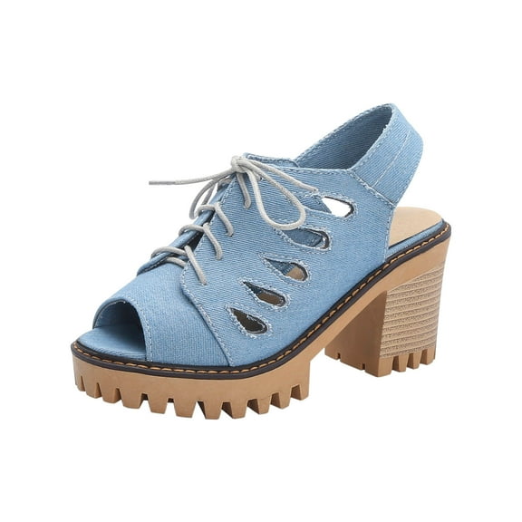 Clearance VerPetridure Women's Denim And Artificial Leather Microfiber High Heel Sandals Summer Casual Shoes Size 35-43
